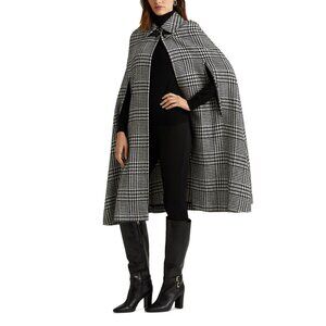 NWT Lauren Ralph Lauren Glen Plaid Wool-Blend Cape / Glen Check Size XS/S